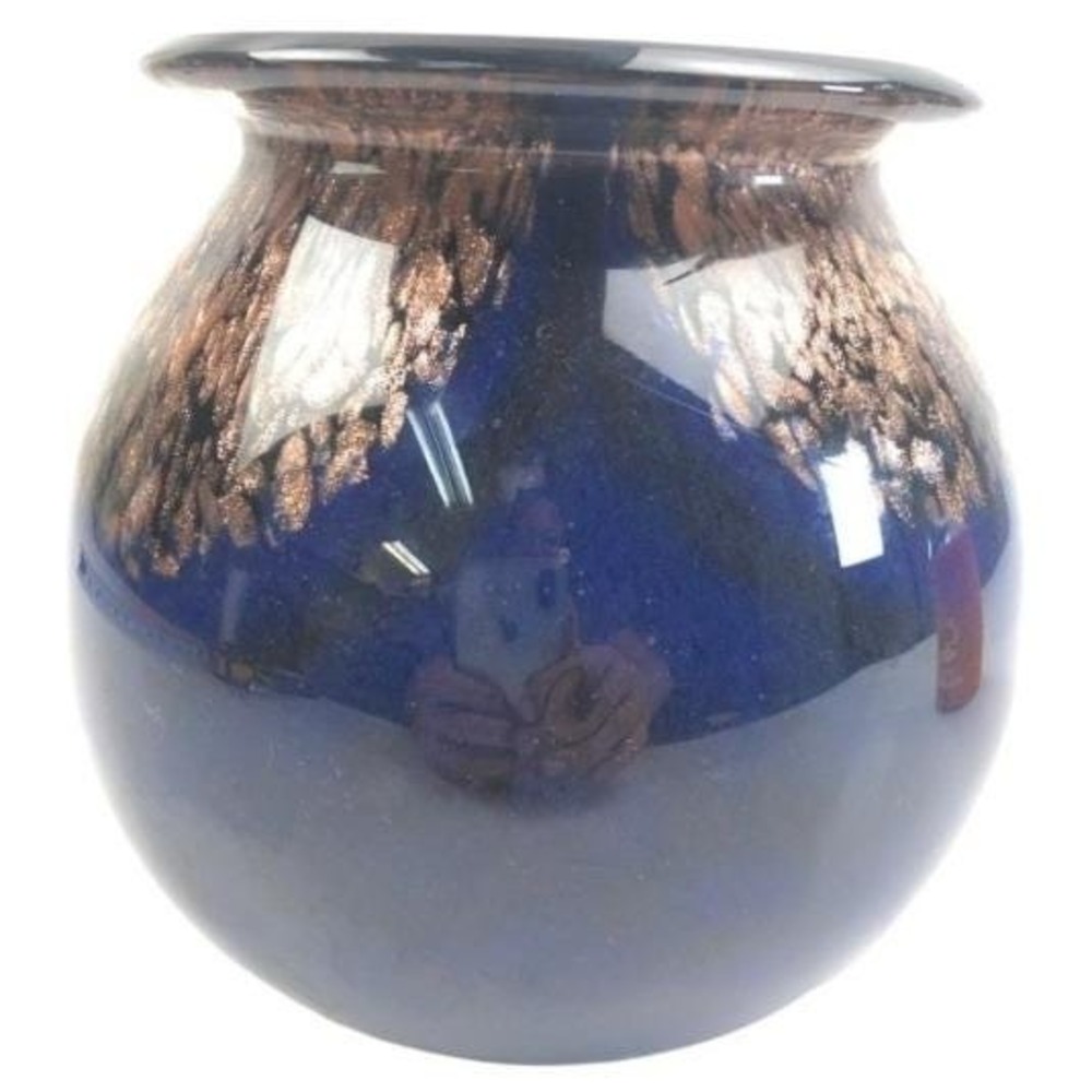 Dale Tiffany Favrile Cobalt Blue Art Glass Vase Copper Aventurine Milano